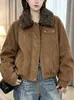 Chaqueta Corta de Ante Imitación Melaleuca para Mujer 2026 Invierno Gruesa Solapa de Lana de Cordero Chaqueta Corta de Algodón