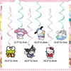 Bandeira de Bolo Decoração Suspensa Espiral Decoração de Festa Decoração de Festa Tema Sanrio Banner de Aniversário Rosa para Menina