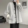Chegada Nova Outono/Inverno 2026 Jaqueta Cardigan Estilo Dados com Forro de Lã para Homens Confortável Versátil Solta Bolso com Botão Manga Longa