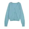 Cárdigan de Punto Ajustado con Cuello en V de Encaje Estilo Coreano Fan Sun Xh Top de Color Sólido Nuevo Otoño Dongdaemun para Mujer