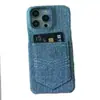 Funda de Teléfono de Mezclilla Premium para Apple 14pro iPhone15promax Media Bolsa 13P con Ranura para Tarjeta Funda Resistente a Caídas