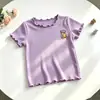 Camiseta fina de manga curta para meninas, T-shirt de renda dopamina canelada de seda gelada, novo estilo de verão 2026 para crianças