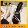 Sandalias y Pantuflas para Mujer Ropa Exterior 2024 Verano Nuevo Estilo Coreano Celebridad de Internet Pedrería Tacón Grueso Tacón Medio Moda Estilo Hada Pantuflas para Mujer