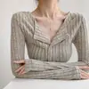 Cardigan de malha com decote em V e abotoamento simples, estilo Pure Wish, para mulheres, novo outono, ajuste fino, cintura, manga comprida
