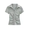 Camisa de verano para mujer, estilo Hong Kong, muy deseable, estilo americano, con fruncido en la cintura, manga corta, diseño corto, top de nicho, camiseta