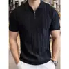 Tejido Nuevo Estilo Cremallera Muy Recomendada Versión Manga Verano Americano Alta Calidad Estilo Delgado Camisa Polo Hombre Corta Seda de Hielo Blanca