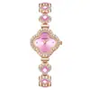Pulsera de Trébol para Mujer, Reloj de Cuarzo, Esfera Color Esmeralda, Cristal, Oro Rosa, Reloj de Pulsera de Moda