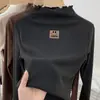 Camiseta Interior Térmica Casual de Manga Larga para Niña, Otoño Invierno, Nueva Tela Térmica, Cuello Medio Alto con Volantes