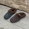 Pantuflas de felpa de algodón con lunares para mujer 2026 Otoño/Invierno Nuevos Zapatos Peludos de Suela Suave Punta Cerrada Medias Pantuflas Birkenstock Pantuflas de Exterior