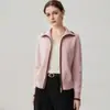 Cárdigan de cachemira de doble hilo engrosado para mujer con cuello alto medio y diseño de color contrastante, chaqueta con cremallera, nuevo estilo otoño/invierno, mangas largas amigables con la piel