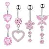 E-commerce transfronteiriço mais vendido conjunto de 5 peças em forma de coração de piercing de umbigo com zircônia piercing de umbigo combinação rosa joias de piercing corporal