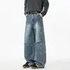 Jeans de mezclilla lavada para hombre, corte recto holgado, pierna ancha curva deconstruida, estilo americano de alta calle, marca de moda, pantalones de retazos geniales y elegantes