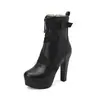 Novedad Hebilla de Cinturón Cremallera Lateral Viaje Botines Botas de Caballero Mesa de Agua Tacones Altos Gruesos Tallas Grandes Botas de Comercio Exterior