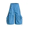 Direto do Fabricante: Calça Cropped de Trabalho com Cordão e Pregas Estilo Americano com Bolsos Grandes, Shorts de Perna Larga para Homens e Mulheres, Verão