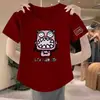 Estilo Europeu Ombro Caído Verdadeiro Mistura de Algodão Nova Coleção Primavera Cedo Verão Manga Curta Camiseta Feminina Camada Interna Base Camada Superior Casual Solta