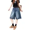 ¡Maldición, estos jeans cropped de diseño retro desgastado con relámpagos para hombres y mujeres son pantalones rectos holgados para el verano.