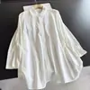 2026 New Model Spliced Two-piece Look Three-quarter Sleeve Cardigan Loose Casual Cotton Shirt for Women Wholesale H08HT22