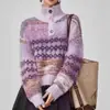 Suéter de Solapa de Seda Brillante Rayado Transfronterizo Europeo y Americano para Mujer, Nuevo Estilo Invierno 2026, Top de Punto Retro Estilo Perezoso
