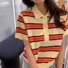 Camiseta polo de manga corta de tencel a rayas con bloques de color para mujer, hombros regulares, venta al por mayor del fabricante.