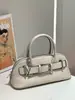 Bolsa Feminina de Couro Genuíno Transfronteiriça Design de Nicho Bolsa Concha Nova Fivela de Cinto Bolsa Meia-Lua Bolsa de Mão Fashion em Couro Genuíno