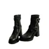 Botines de tacón alto con punta redonda para mujer petite, nuevo estilo otoño/invierno 2026, forrados de felpa, suela gruesa, botines Martin, tacón de bloque estilo francés, botines que estilizan
