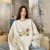 Sudadera sin capucha de estilo casual chic americano con estampado de perro salchicha para mujer, chaqueta de invierno de gran tamaño con forro polar, popular este año con un toque de alta gama