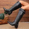 Botas largas para mujer para primavera y otoño 2026, modelo nuevo con caña ancha, botas altas, punta fina, tacón grueso, botas de tacón apilado, botas de equitación estilo western cowboy
