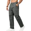 Calça de trabalho casual masculina estilo europeu e americano para primavera e outono, corte solto, com bolso tipo paraquedas, estilo motociclista, confortável, tipo lenhador, multi-bolsos, perna reta