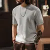 Nueva Camiseta de Punto Suave de Manga Corta para Hombre de Gama Alta, Marca Trendy de Otoño, Estilo Old Money, Camiseta Básica Ligera Texturizada