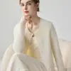 Cárdigan de punto de cachemira ligero y cálido abotonado, abrigo suéter suave de cuello redondo para mujer, lana de manga larga otoño e invierno 2026