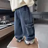 Pantalones vaqueros anchos y estilosos para niño, corte holgado estilo workwear, pantalones largos casuales de primavera y otoño para niños, pantalones de moda para niños pequeños y niños pequeños