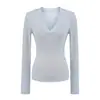7662-25 Novo Estilo Outono Europeu e Americano Sexy Sexy Gola V Tencel Manga Longa Elástico Slim Camiseta de Base Camiseta