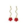 Pendientes de Plata S925 con Aguja de Flor Roja de Aceite Goteante para Mujer, Lindos Pendientes con Patrón de Ola y Borla, Lujo Ligero, Elegantes, de Alta Calidad