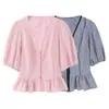 Comercio Exterior Transfronterizo AliExpress Moda Femenina Nueva Verano 2026 Camisa PEPLUM Versátil Cuadros Pequeños Estilo Europeo y Americano