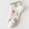Calcetines Zhuji, calcetines cortos para mujer, primavera y otoño, lindos, resistentes al olor, absorbentes de sudor, con borde de encaje, estilo japonés moderno, populares en redes sociales, calcetines cortos con estampado de tulipán