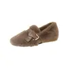 Zapatos peludos estilo francés para mujer, nuevo modelo de invierno 2026, mocasines Mary Jane de felpa sin cordones, zapatos de algodón