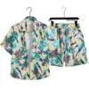 Conjunto Unisex de Camisa Floral de Manga Corta, Pantalones Casuales Retro Sueltos Estilo Perezoso, Conjunto de Camisa de Manga Corta para Hombre