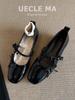 Piel de oveja ~ Zapatos de una sola capa estilo francés Zapatos planos de ballet con lazo para mujer Zapatos bajos con cuña Zapatos de salón Zapatos Mary Jane vintage