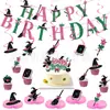 Set de Pancarta de Letras de Cumpleaños de Bruja Mágica Rosa y Verde, Topper Espiral para Pastel, Decoración de Panal al por Mayor