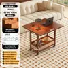 Mesa de Centro Lateral Móvil Madera Maciza Vintage Carrito Pequeño Gabinete Lateral para Sofá de Sala de Estar con Ruedas Apartamento Pequeño Mesa Plegable