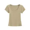 Ins Sexy Sexy Top de Manga Corta con Escote en U Grande 2025 Verano Nuevo Delgado Delgado Hombro Derecho Camiseta Base Camiseta