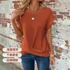 Camiseta de Manga Corta de Color Sólido con Cuello en U y Nudo Waffle Primavera Verano Holgada Casual Poliéster Algodón Transfronterizo Ropa de Mujer al por Mayor