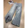 Calça jeans masculina com estampa de raios azuis, perna reta, corte solto, estilo de rua americano, moderna, versátil, legal, retrô, levemente alargada