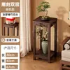 Suporte de Flores para Varanda, Suporte de Flores de Bambu Estilo Chinês de Chão, Suporte para Bonsai, Rack de Armazenamento Zen Multicamadas Esculpido, Suporte de Flores para Interior Estilo Chinês