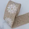 Fita de Linho Sintético com Estampa de Floco de Neve Dourado e Prateado de Natal Decoração de Embalagem Festiva Fita para Pendurar na Parede Estilo Europeu