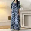 Estilo Nuevo 2026 Estilo Nacional Bata de Noche para Mujer, Verano Elegante y de Alta Gama Algodón Seda Ropa de Dormir, Nuevo Estilo Chino Vestido Largo de Algodón Seda para Vacaciones en la Costa