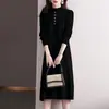 Vestido Suéter Outono e Inverno para Mulheres 2025 Novo Estilo Elegante Gola Meia-Alta Camisa para Usar por Baixo Vestido Longo de Tricô
