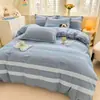 Algodão 100% grau A, espessado e escovado, conjunto de cama de quatro peças, lençol e capa de edredom 100% algodão, adequado para dormitórios estudantis, conjunto de três peças