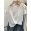 Camiseta Base de Lino y Algodón Rosa Girly con Escote en V y Copos de Nieve para Mujer, Nuevo Estilo Verano 2026, Camiseta Holgada de Manga Corta Estilo Perezoso