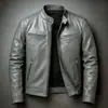 Chaqueta de Cuero Sintético para Motociclista Transfronteriza para Hombre, Abrigo de Cuero con Cuello Alto, Chaqueta de Piloto Punk Ajustada, Ropa para Hombre al por Mayor de Comercio Exterior Europeo y Americano